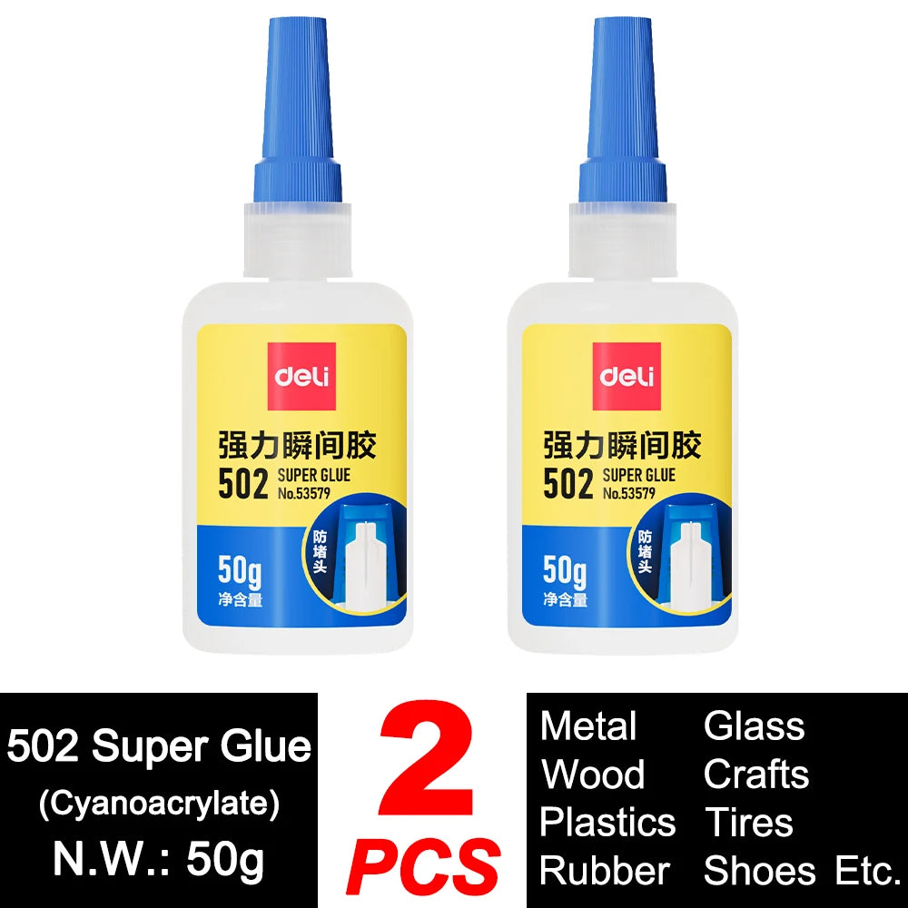 Deli 502 Professional Super Glue Cyanoacrylate – Fast Instant Adhesive for Hardware Metal Wood Cars Craft Hobby Seconds Bond
