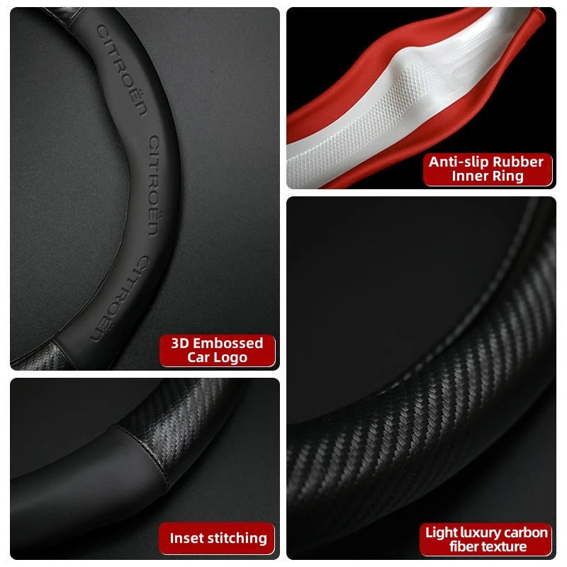 For Citroen C2 C3 C5 Aircross VTS Xsara C-Crosser Berlingo Jumpy Carbon fiber Leather Car Steering Wheel Cover Auto Accessories