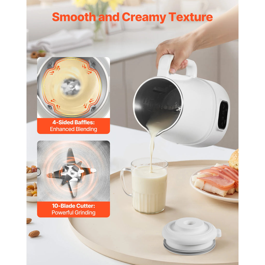 SucceBuy 8-in-1 Nut Milk Maker 34 oz Soy 200W for Homemade Oat Plant-Based Beverages with Self-Cleaning Boil Water 12-Hour Delay