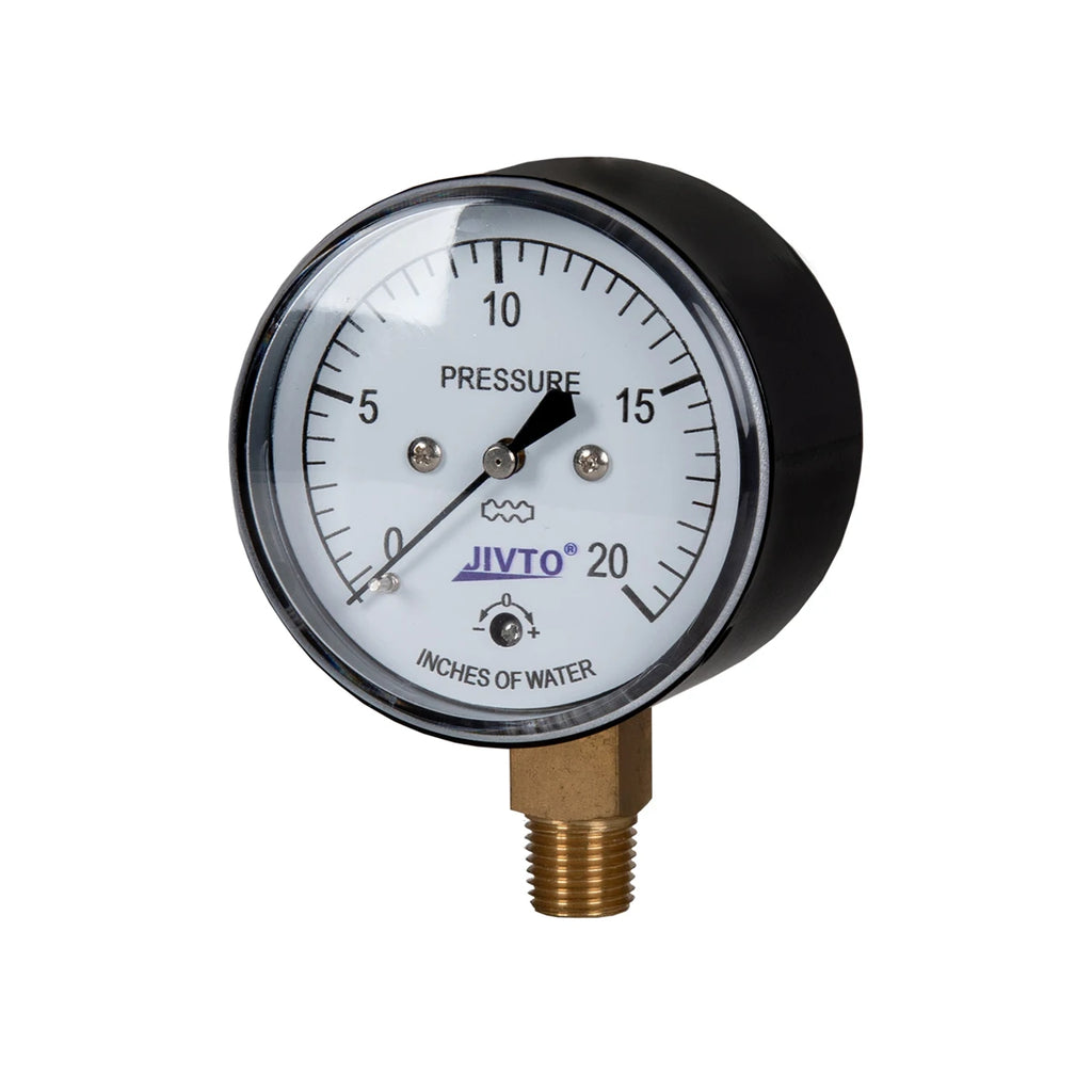 JIVTO Low Capsule Pressure Gauge 2-1/2  Dia, 1/4 NPT Lower Mount 3, 5,10 Psi 15, 20,30,60 IWC