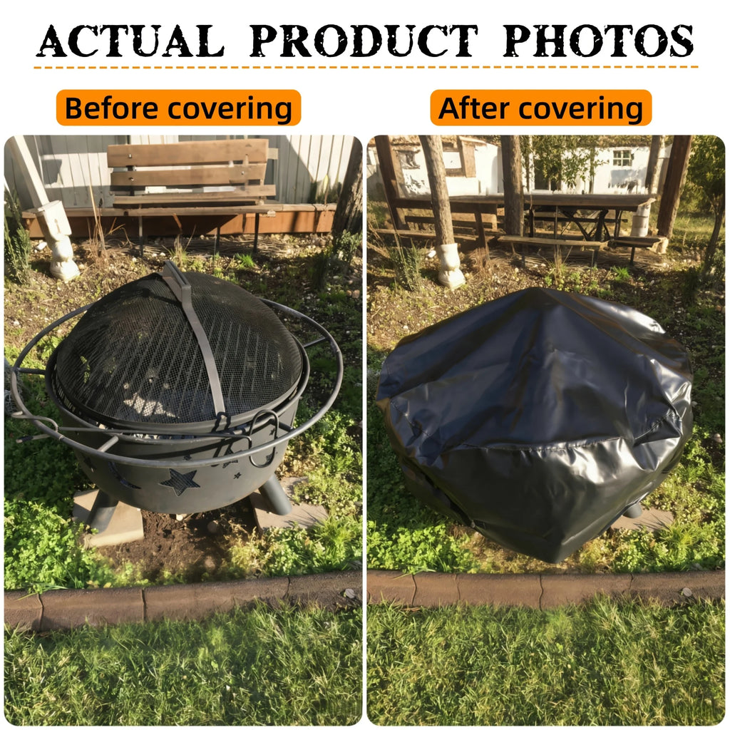 Round Fire Pit Cover, Waterproof Windproof Firepit Shield with Silver Coating & Drawstring, Fits Multiple Round Fire Pit Sizes