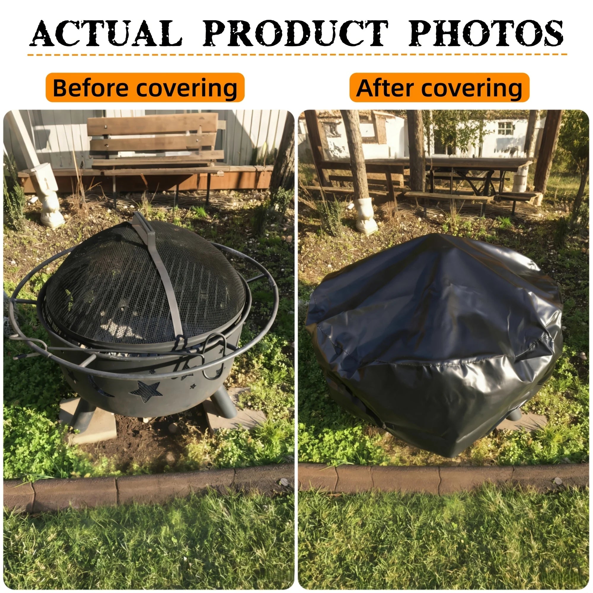 Round Fire Pit Cover, Waterproof Windproof Firepit Shield with Silver Coating & Drawstring, Fits Multiple Round Fire Pit Sizes