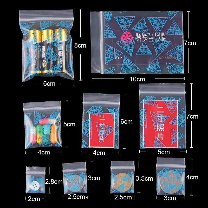 StoBag 100pcs Cartoon Transparent Mini Zipper Plastic Bags Small Sealing Jewelry Packaging Pouch Storage Waterproof Reusable