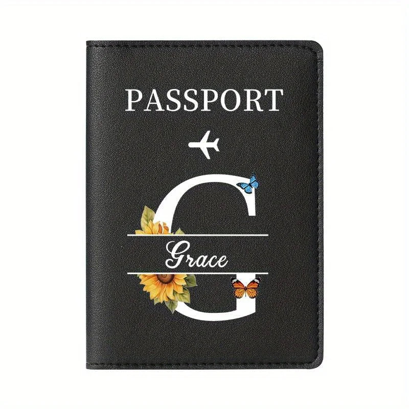 Personalized Custom Black Passport Holder with Custom Name - 26 Letters and Surname. Fashionable Foldable Travel Accessory