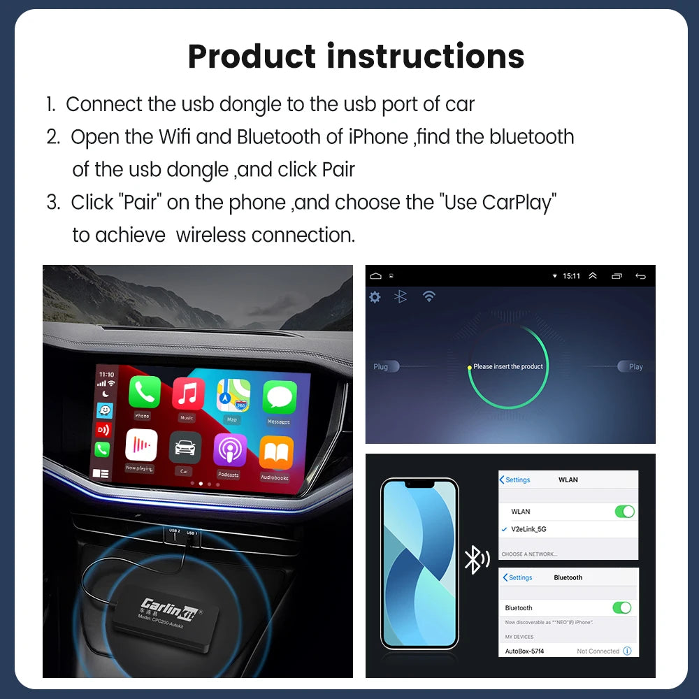Carlinkit Wireless CarPlay Activator & Android Auto Wired USB Dongle AI Box for Android Radio Unit Bluetooth Charger Mirrorlink