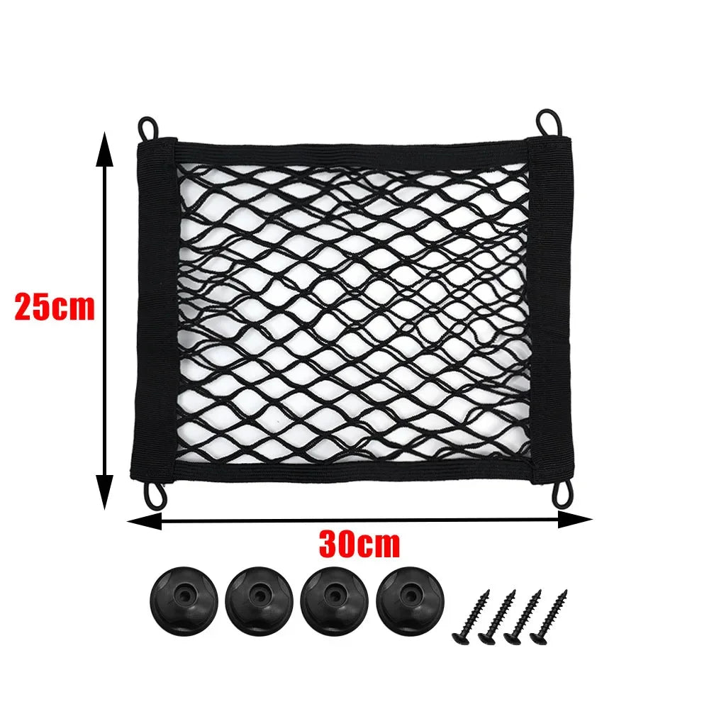 Car Storage Mesh Bag with Screws Rear Trunk Mesh Pocket Boat Cargo Hold Bag Storage Bag with Elastic Band Mesh Frame Accessories