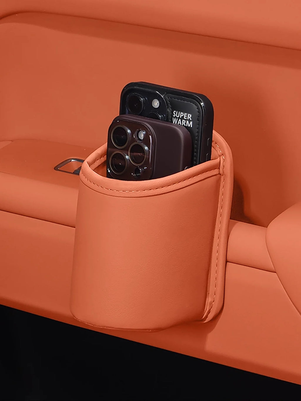 PU Leather Car Cup Holder Storage -2-in-1 Car Beverage Holder and Storage Box, High-End Car Storage for Mobile Phones/Keys/Coins