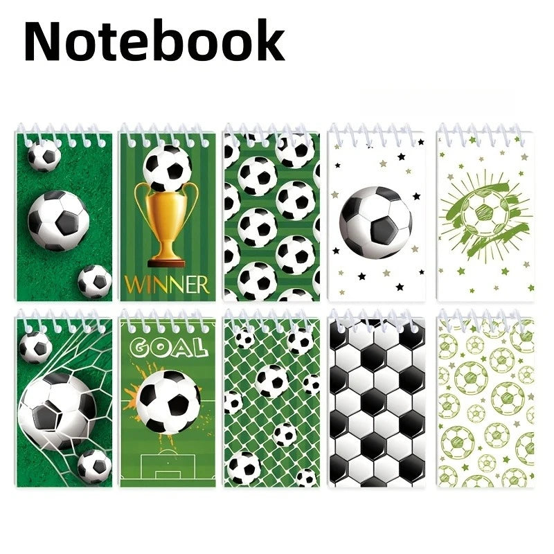 Soccer Theme Stationery Gift Pack of 10, Pocket Notebooks, Soccer Keychains, Soccer Pens, Gift Bags, Party Favors, School Gifts.