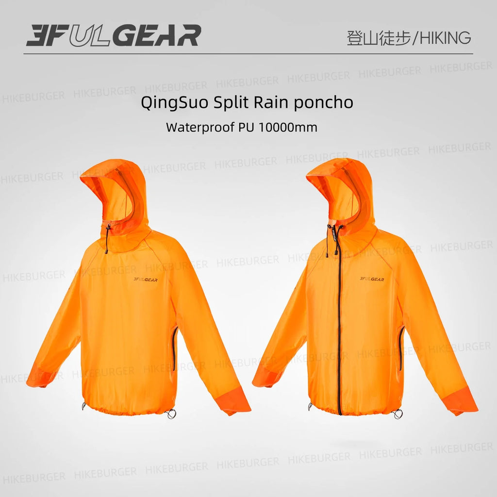 3F UL GEAR QingSuo Spilt Rain Poncho Outdoor Ultralight Sleeve Rain Coats 15D Nylon Waterproof Hiking Cycling Mountaineering
