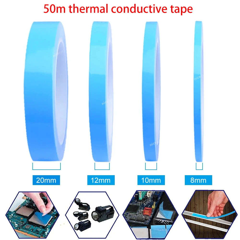 50meter/Roll 8mm 10mm 12mm 20mm Width Transfer Tape Double Side Thermal Conductive Adhesive Tape for Chip PCB LED Strip Heatsink