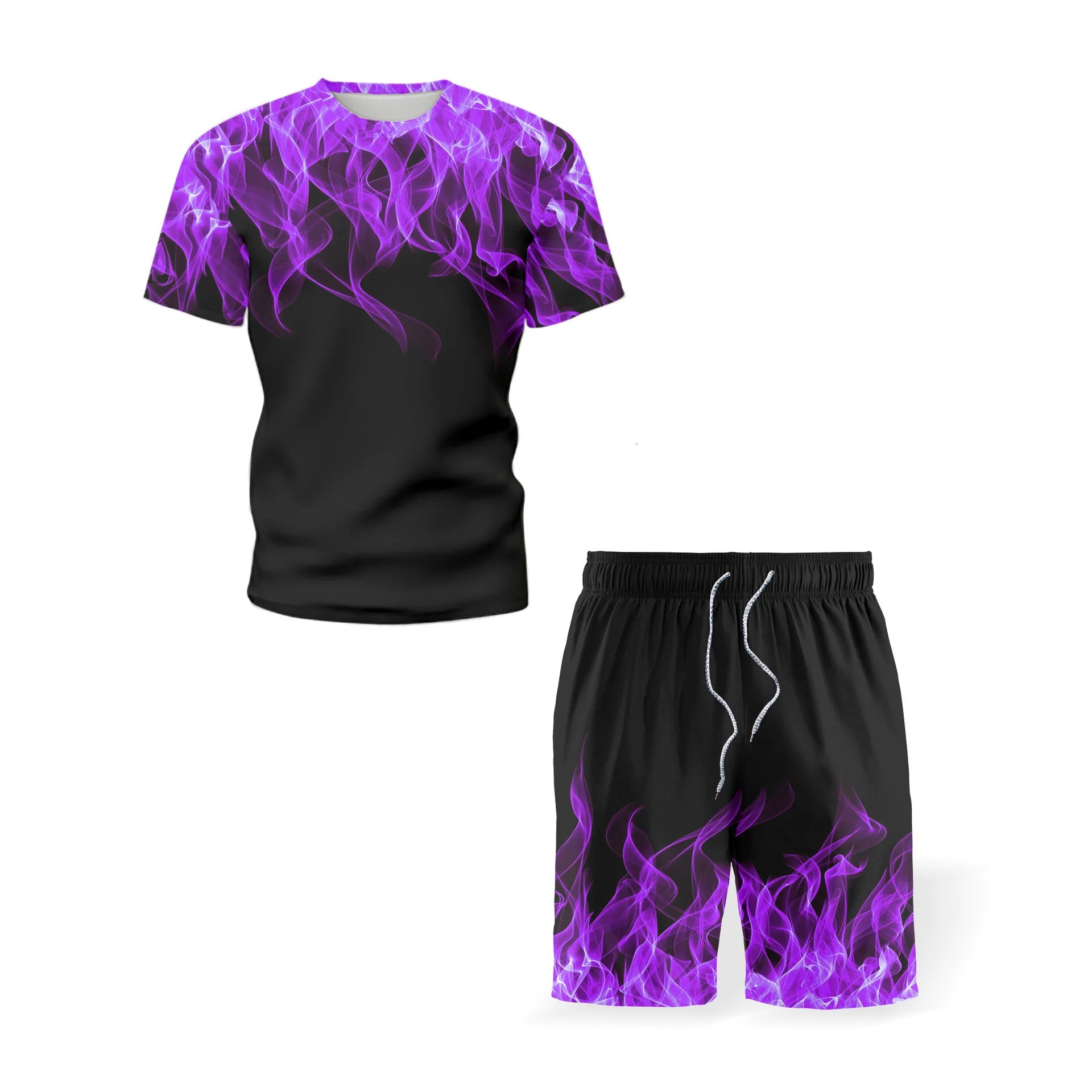 Summer Colorful Flame 3D Print Tracksuits Men Women Casual Short Sleeve T-Shirt Shorts Sets 2pcs Sportswear Suits Man's Clothing