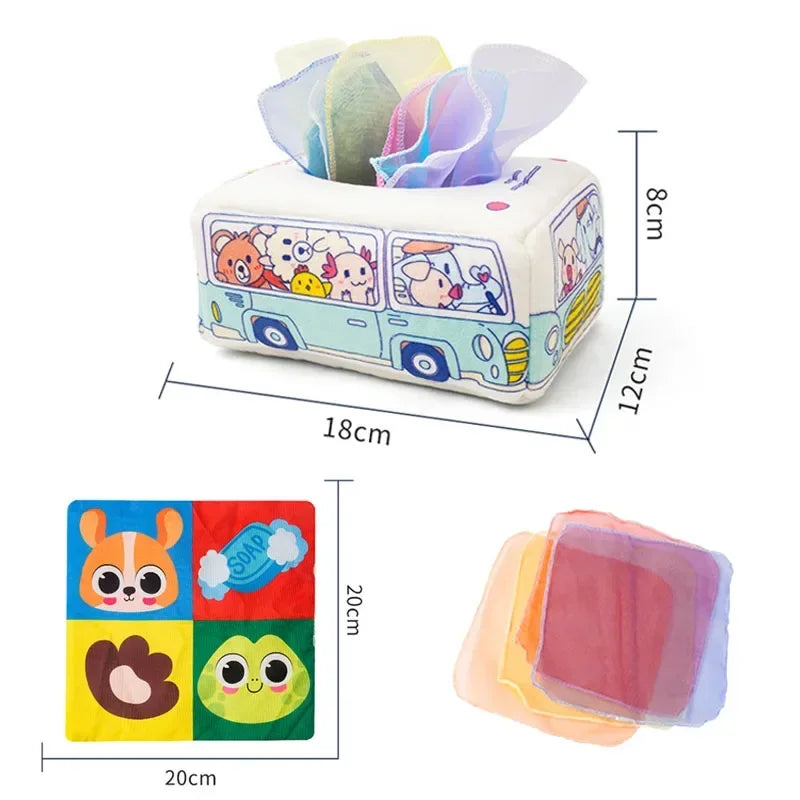 Baby Tissue Box Toy Montessori Square Sensory Toys Juggling Rainbow Educational Learning for Toddler InfantsNewborns and Kids