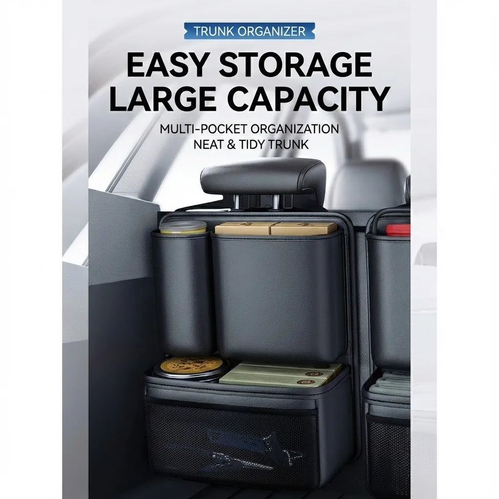 PU Leather Car Organizer, Large Capacity Multi-Pocket Backseat Storage Bag, Space Saving Interior Accessories Universal Fit