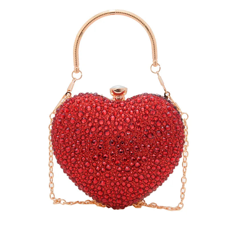 2024 New Heart Luxury Evening Dinner Clutch Bag Water Droplet Diamond Wedding Party Handbag Love Chain Underarm Crossbody Bag