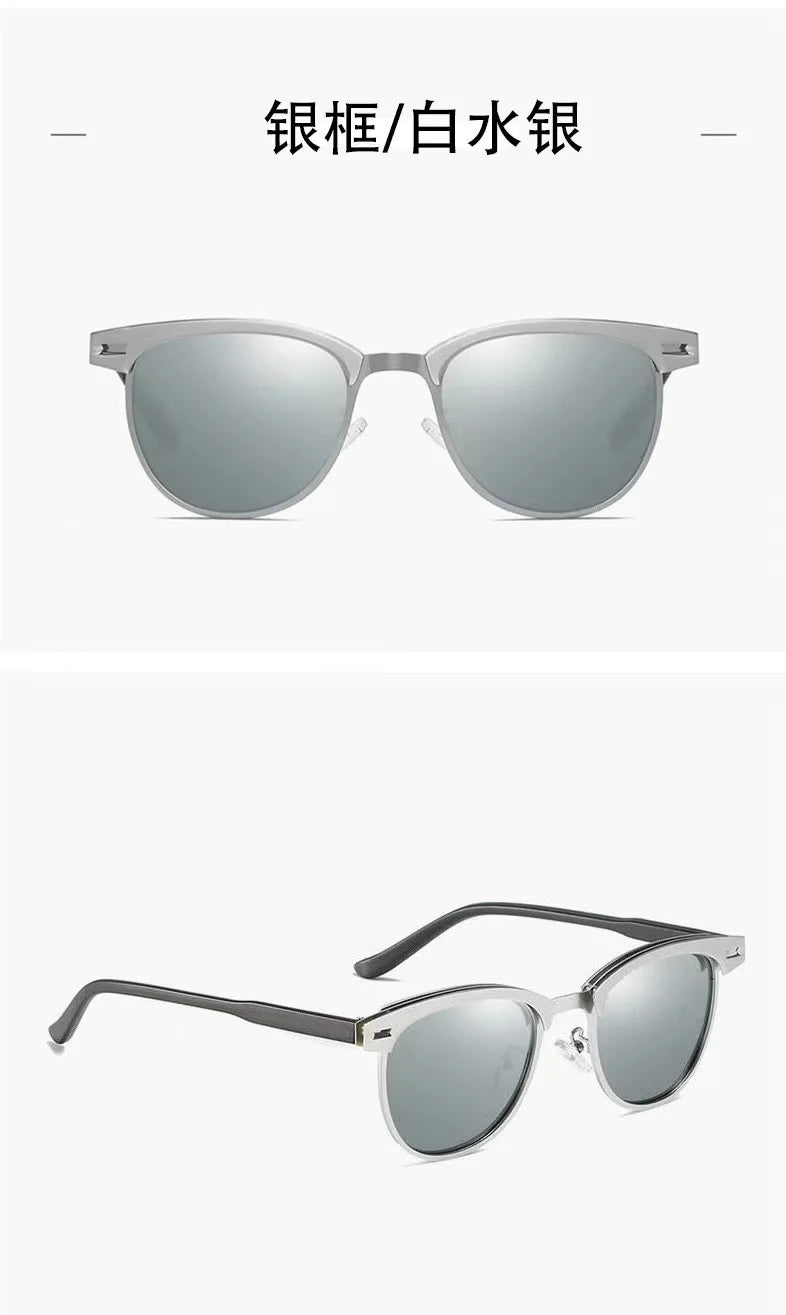 Polarizing Sunglasses Men Small Round Frame Retro Flow Sun Protection UV Glasses Sports Outdoor Travel Eyewear T248