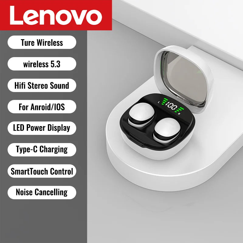 Lenovo Mini Bluetooth 5.3 Headset HD Hifi Earbuds Invisible Sleep Game Sports Headphones Touch Control Earphones for Men Women