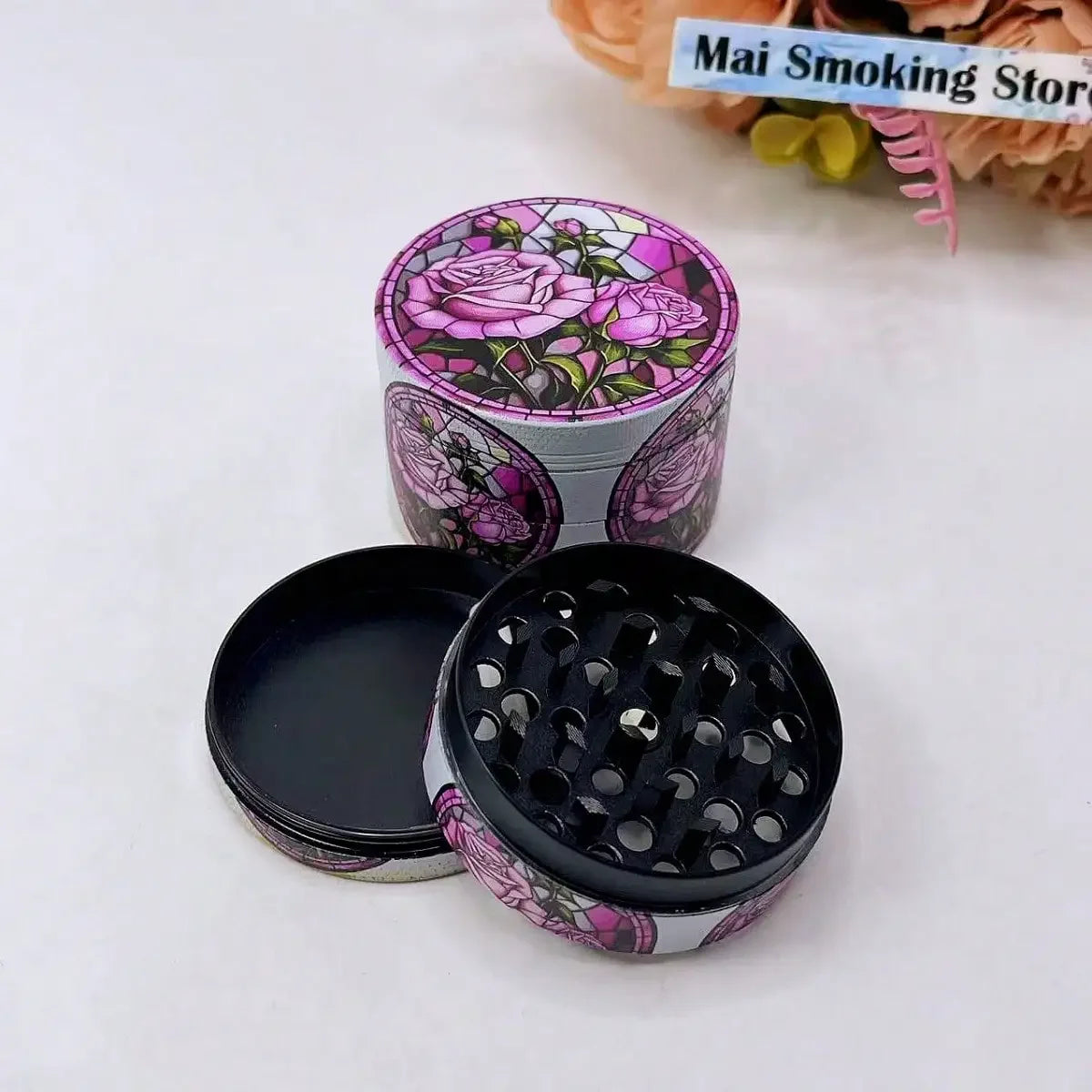 50mm Rose Herb Grinder Metal 4-Layers Manual Spice Pepper Mill Salt Power Mortar  Grass Tobacco Grinder Smoking Cigare Tool