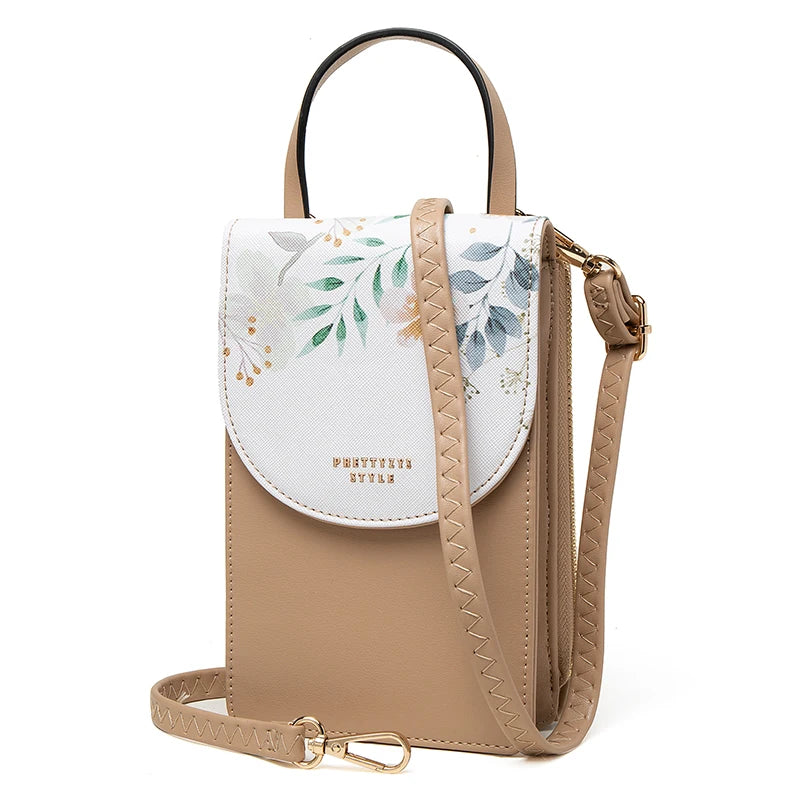 2024 Spring/summer new women's touch screen mobile phone bag Korean version PU leather clamshell printed shoulder bag Multi-func