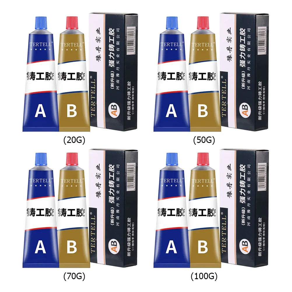 2-6Pcs A+B Glue Casting Adhesive Industrial Repair Agent Casting Metal Cast Iron Damaged Crackle Welding Glue 20/50/70/100g