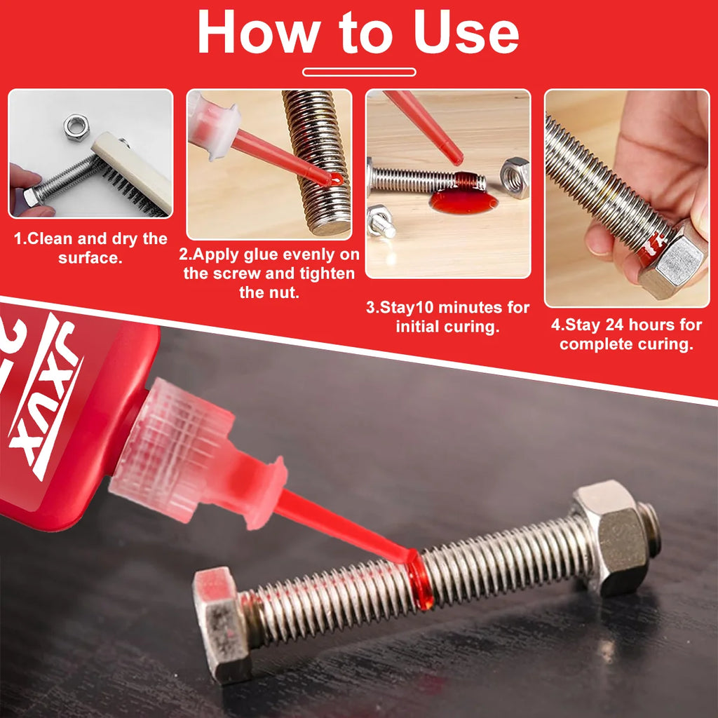 Jxvx 100% High Strength Red Adhesive for Fixing Screws, 50ml Anaerobic Glue, Anti-Loose Screw Glue, Fast Curing Thread Fixing Adhesive for Screw, Widely Used