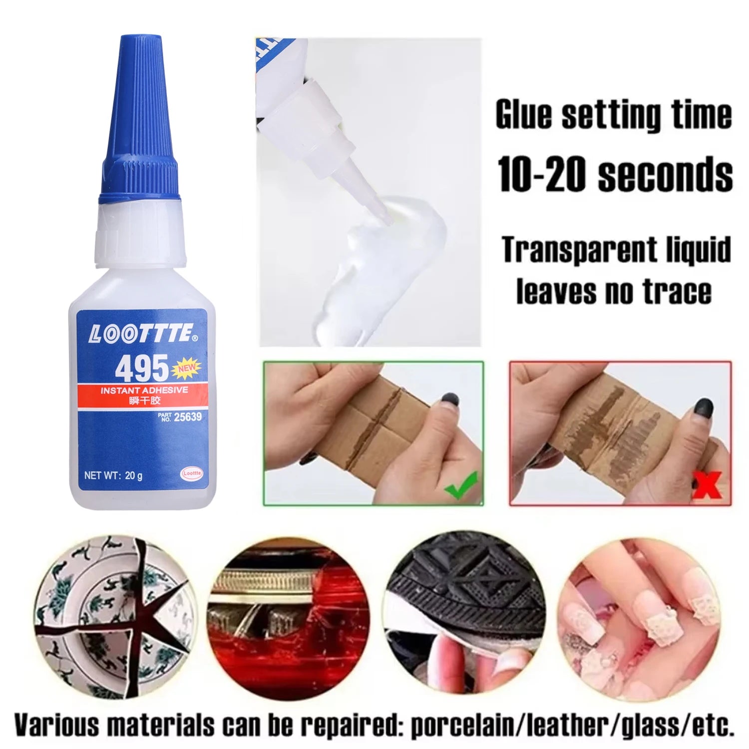 10/1pc 495/401/406 Strong Glue Quick Drying Instant Liquid Glue High Temperature Resistant Adhesive for Metal Plastic Wooden