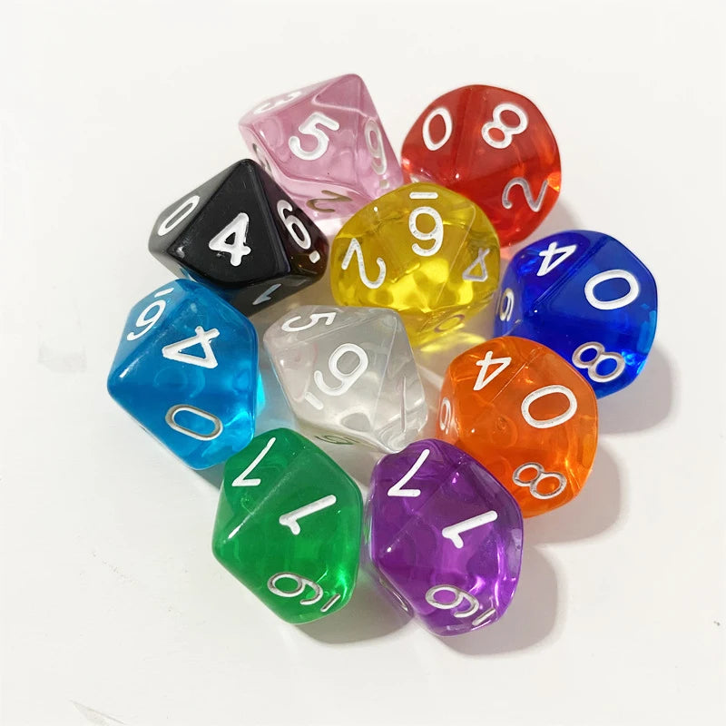 50PCS/lots Colorful Transparent D10 (0-9) Dice For DND Desktop Board Games 10 Sided Dices