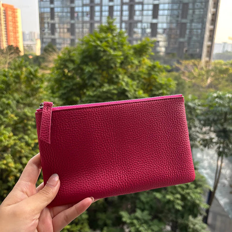 Genuine Top Cow Leather Fashion Women Small Wallet For Ladies Zipper Card Purse Key Storage Bag High Quality Short Wallet Female