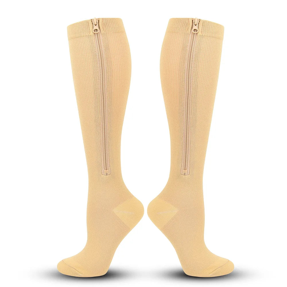 Zipper Compression Socks for Women & Men, Sturdy Zippered Stocking to Improves Blood Circulation, Relieves Pain & Swelling 1Pair