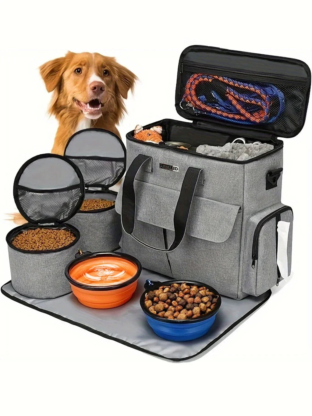 Large 6 PCS Airline Approved Dog Travel Bag Set Weekend Pet Travel Organizer with Multi-Function Pockets for Supplies