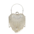 Rhinestone Evening Bag Heart Pattern Silver Handbag Womens Diamond Tassel Banquet Clutch And Purse Wedding Bridal Prom Wallets