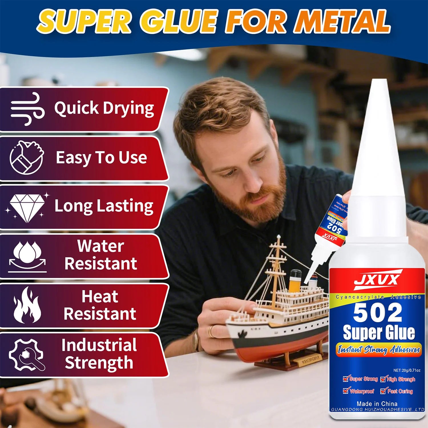High-Strength All-Purpose Adhesive for Home Use – 5S Quick-Drying Cyanoacrylate (20 g) – Metal, Plastic, Wood