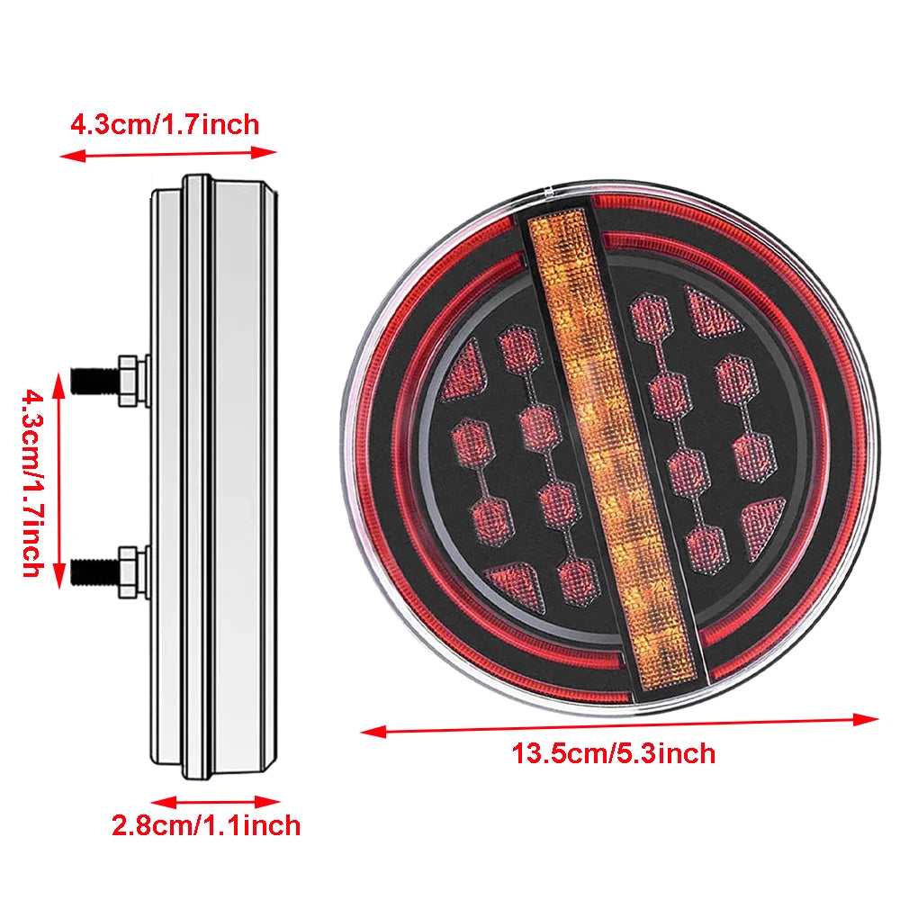 1pcs 5.3" Round LED Trailer Tail Brake Light DRL Flow Turn Signal Lamp Car Truck Ships Bus Vans Boat Caravan Lorry Tractor