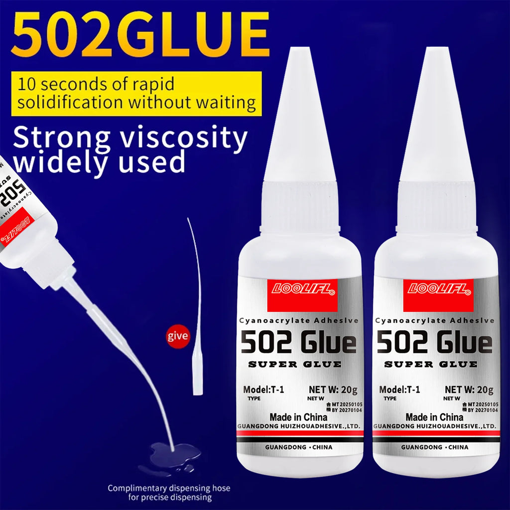 LOOLIFL1-10pcs 502 Super Glue Instant Quick-drying Cyanoacrylate Adhesive Leather Rubber Wood Metal Strong Bond Liquid Glue Tool
