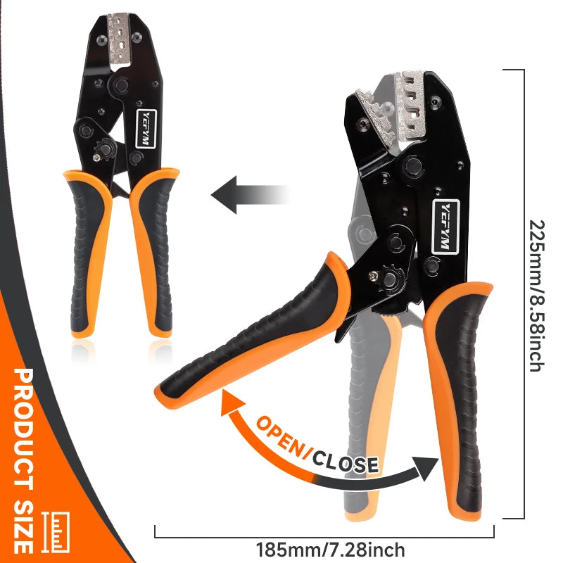 Crimping Tool for Non-Insulated Open Barrel Terminals HX-03B Ratcheting Pliers AWG 20-10 (0.5-6mm²) For 2.8/4.8/6.3 Connectors