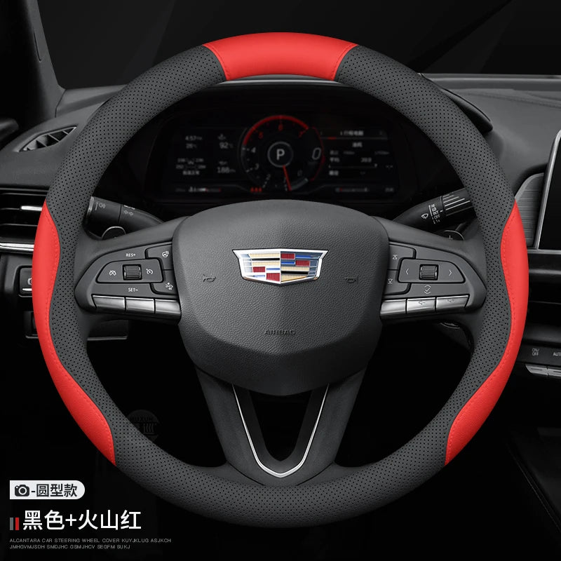 For Cadillac CT4 CT5 CT6 XT4 XT5 XT6 ATS CTS XTS SLS SRX Escalade 37-38cm Leather Anti-slip Car Steering Wheel Cover Accessories