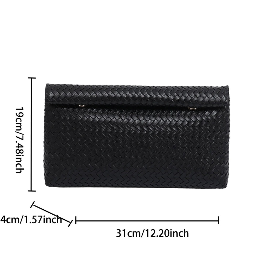 Braided Texture Fashion Retro Solid Color Clutch Bag PU with Lightweight Magnetic Closure Water Resistant for Daily Use