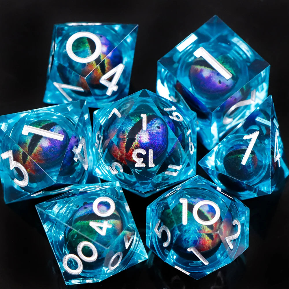 Dragon Eye Dice Set with Full Liquid Core & Sharp Edge | for D&D, Pathfinder RPG | Metallic Resin Dungeon Master Dice | for Gift