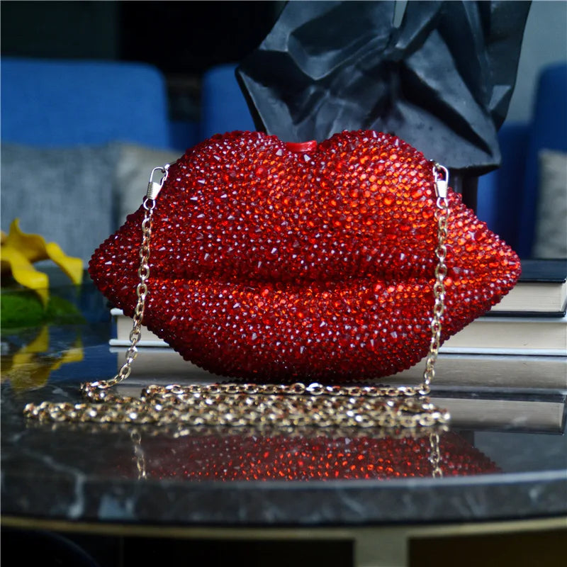 Red Lip Rhinestone Purses and Handbags Luxury Wedding Purses Women Evening Party Sexy Hot Lip Bag Diamonds Clutches Purses
