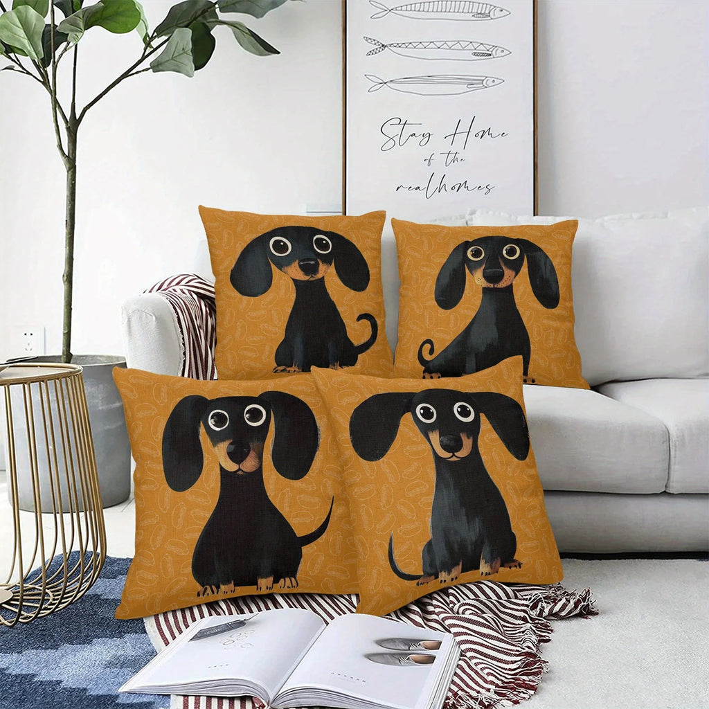 Pet Lover Dachshund Pillow Covers, Cartoon Black Tan Dog Art Throw Pillow Cases, Cozy Home Decor Cushion Covers for Couch Bed