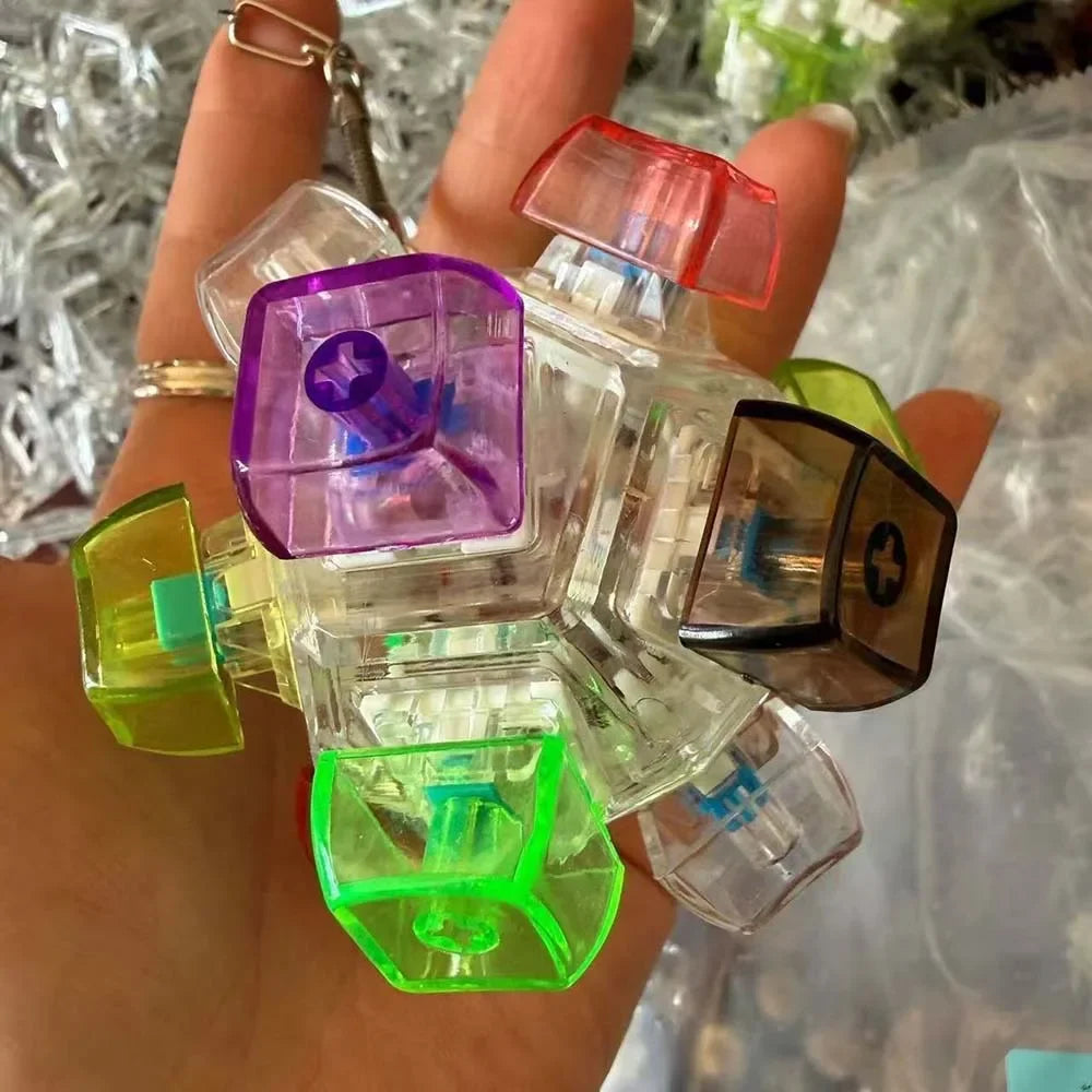  NEW Multi-choice Light Up Keyboard Keychain Crystal Clicker Fidget Toy Stress Relief Sensory Toy Portable Car Desk Decor Gift