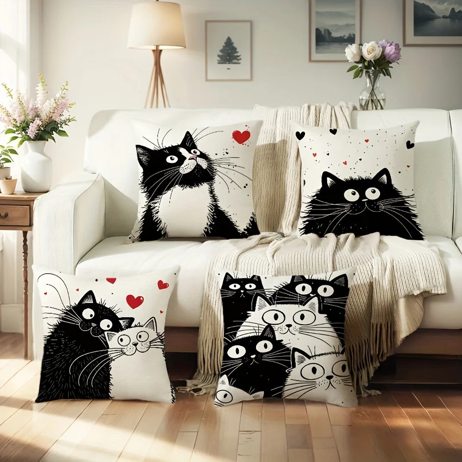 black and white cat Double-sided Printed pillow cover Short plush Suitable living rooms bedrooms sofas throw cushion cover