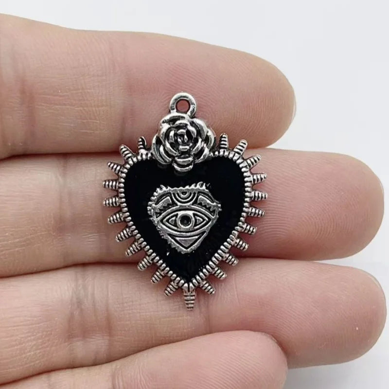 10Pcs Gothic Black Enamel Alloy Charms Mixed Vintage Heart Cross Skull Coffin Metal Pendants For DIY Earrings Bracelet Keychain