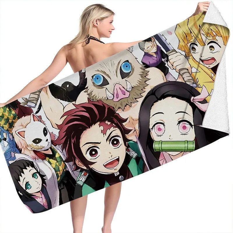 Creative Demon Slayers Cute Beach Ultra-fine Fiber Double-sided Velvet Beach Towels Versatile Bath Square Towel Beach Towel Gif
