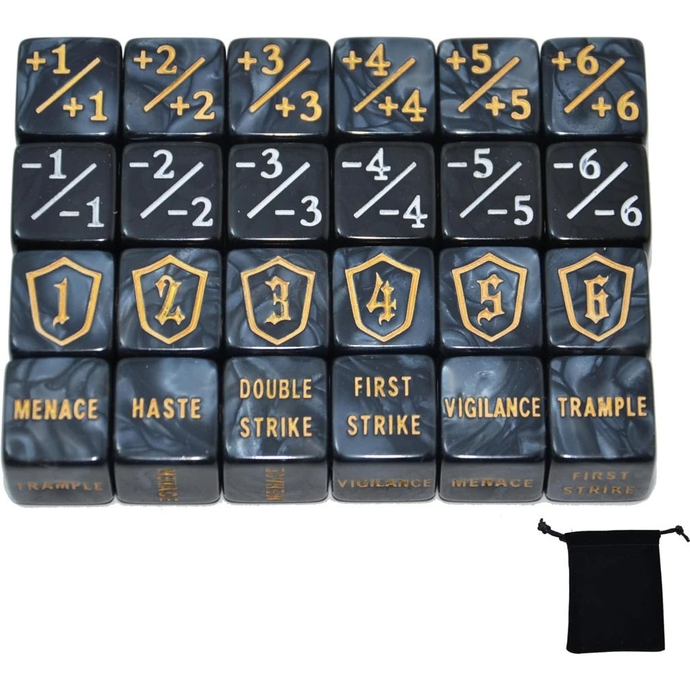 24pcs Counter Dice Plus 1 Tokens Life Token Dice Set +1/-1 Counters D6 Dice Bulk With Bag. Card Game Accessories