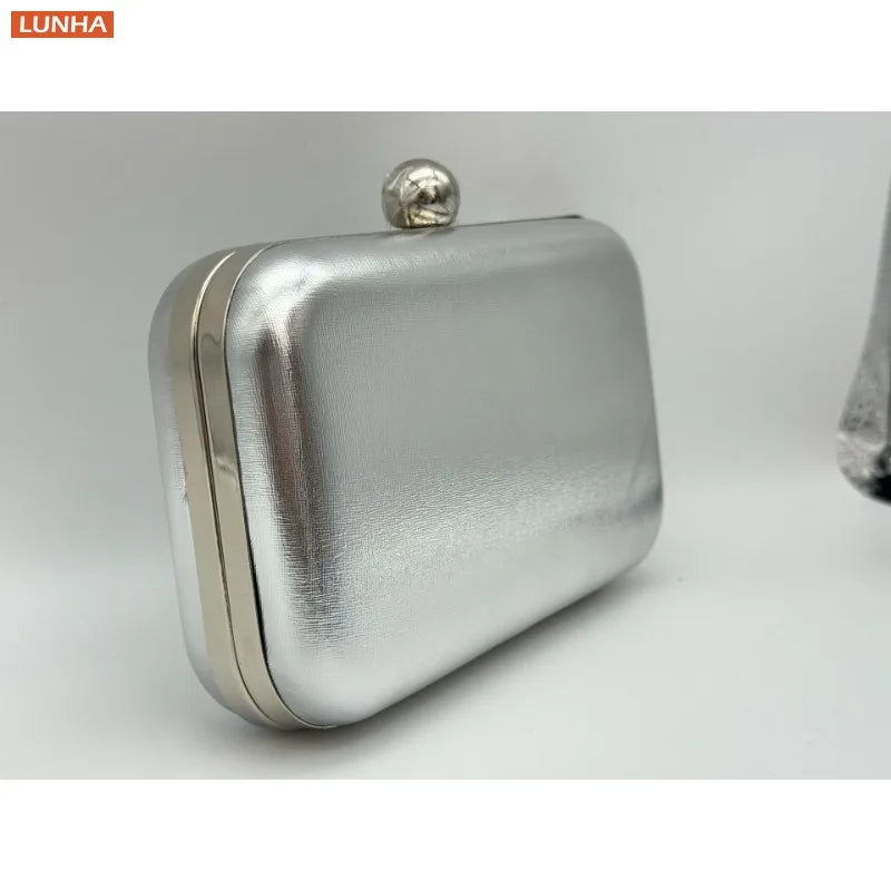 Evening Bags Vintage Metallic Box Bag Gold Silver Luxury Clutch Dinner Bag Hard Case Crossbody Purse for Party Wedding Gathering