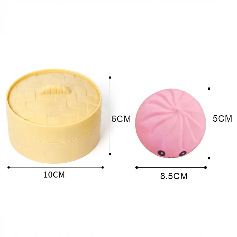 Colorful Dumpling Squishy Stress Relief Balls with Steamer Reusable Rebound Squeeze Reliever Dough Ball Home Office Gifts