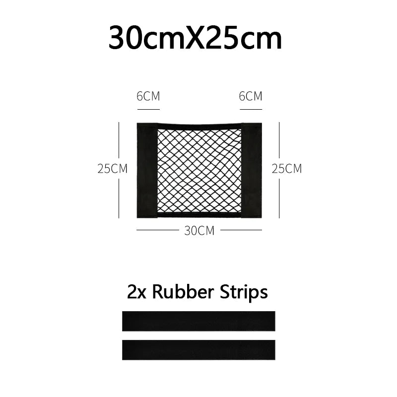 Car Trunk Net Car Double Storage Network Bag Auto Seat Back Fixed Mesh Pocket Universal Car Elastic Velcro Straps Net Organizer