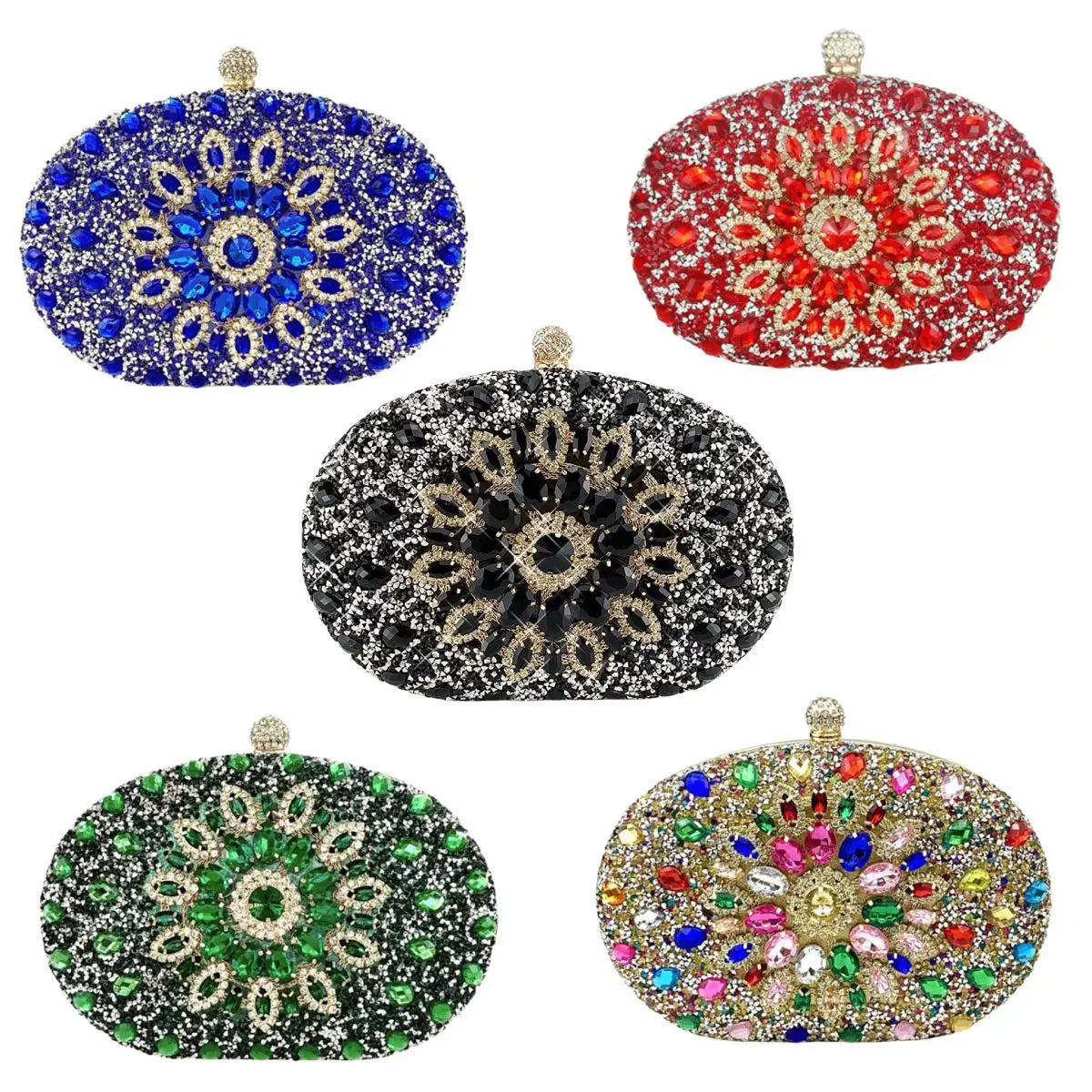 Flower Rhinestones Evening Bags Metal Prom Clutch Diamonds Clutch with Chain Shoulder Handbags Wedding Female Dress Purse Gift