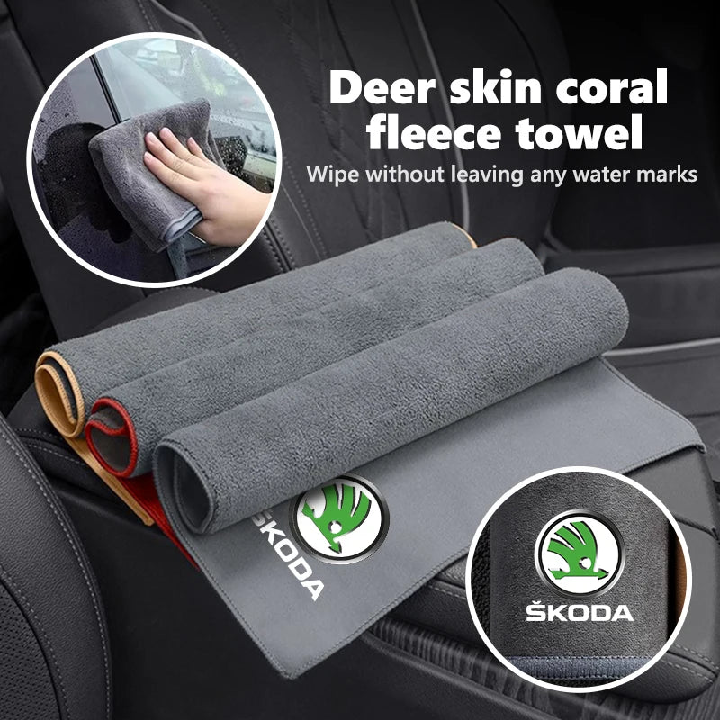 For Skoda Car Logo Cleaning Cloth Absorbent Dry Cloth Auto Wash Accessories Fabia 1 2 Octavia a7 RS Superb Rapid Yeti Karoq