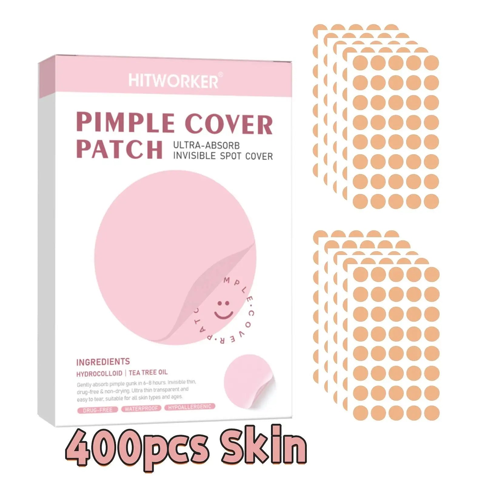 400pcs Hydrocolloid Acne Pimple Patches for Face, Effective Blemish Spot Treatment, Invisible & Skin-Friendly